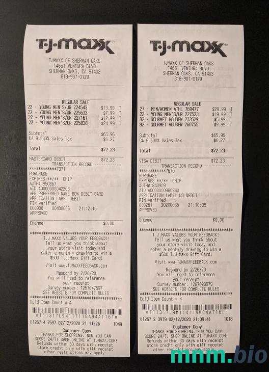 USA TJ Maxx szablon pokwitowania płatności PSD